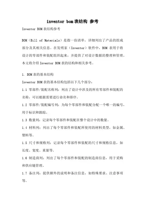 inventor bom表结构 参考