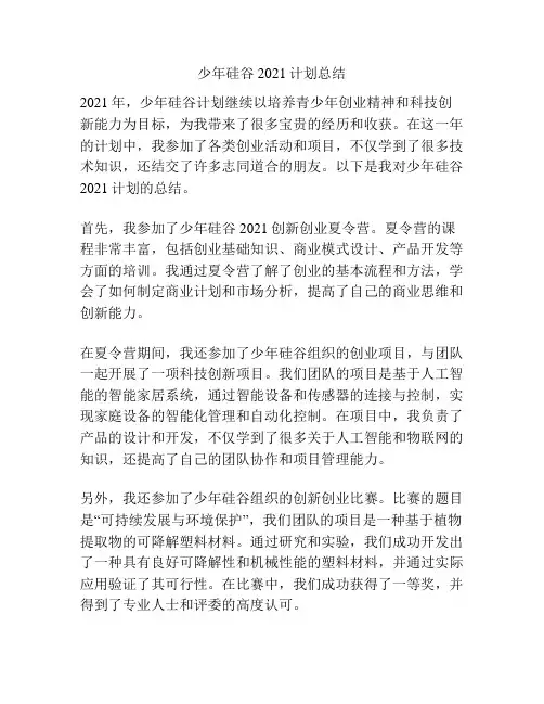 少年硅谷2021计划总结