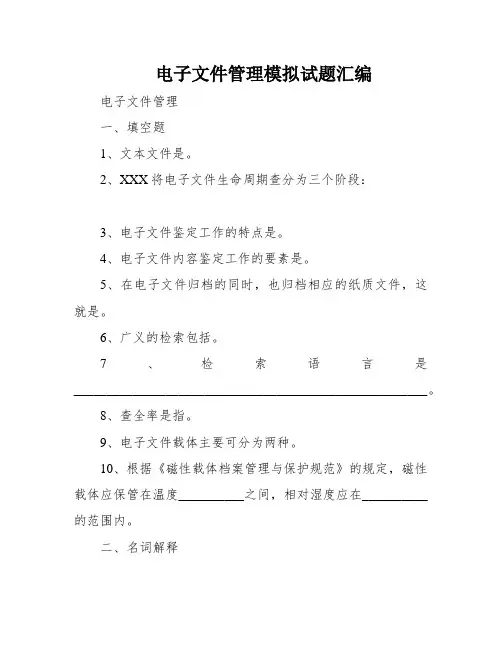 电子文件管理模拟试题汇编