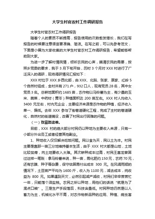 大学生村官农村工作调研报告
