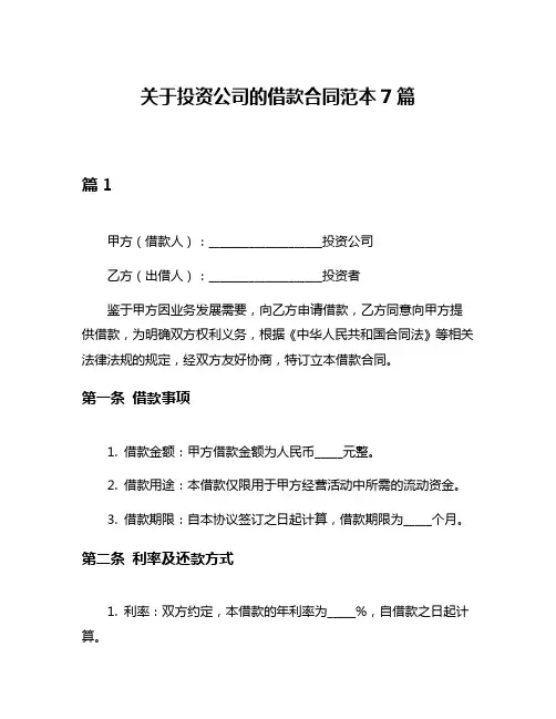 关于投资公司的借款合同范本7篇
