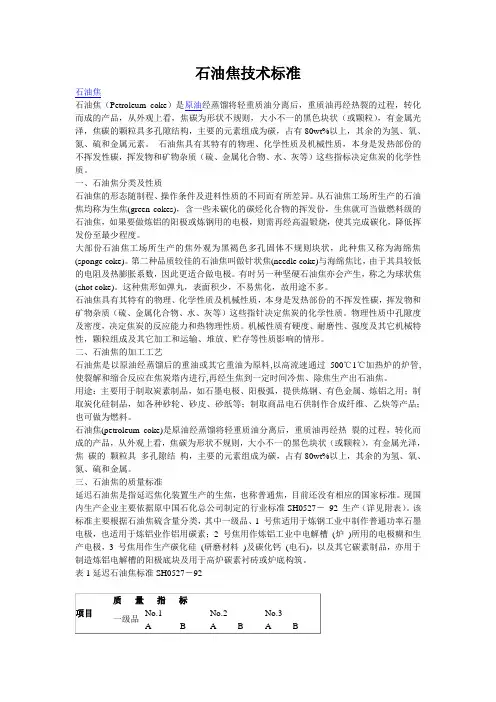 石油焦技术标准