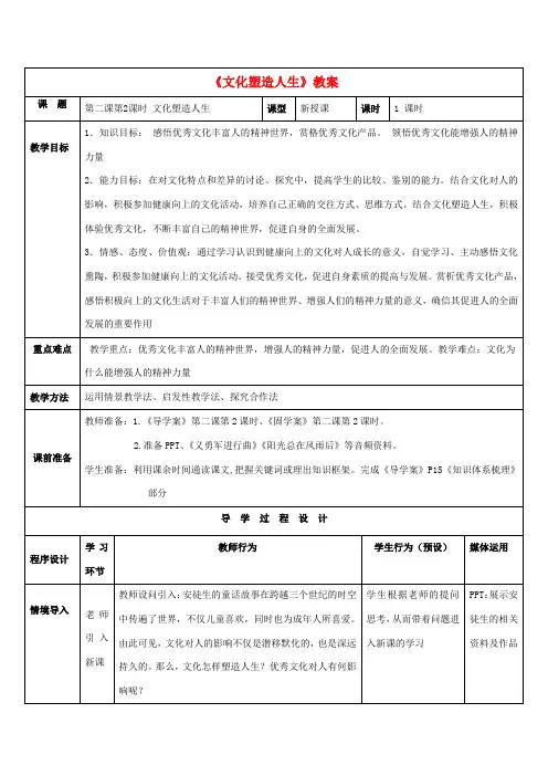 高中政治 第1单元 2.2文化塑造人生教案 新人教版必修3-新人教版高二必修3政治教案