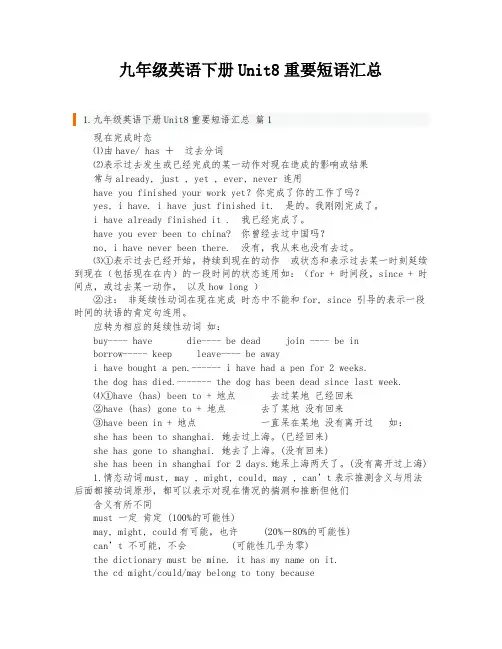 九年级英语下册Unit8重要短语汇总