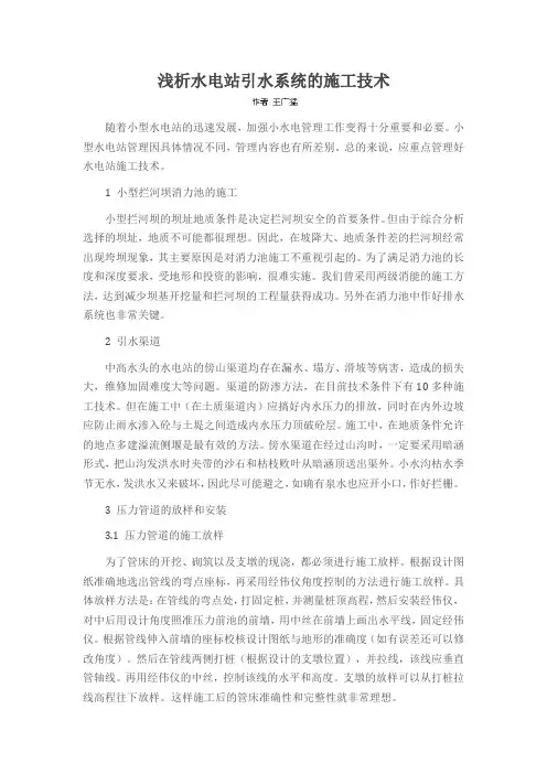 浅析水电站引水系统的施工技术