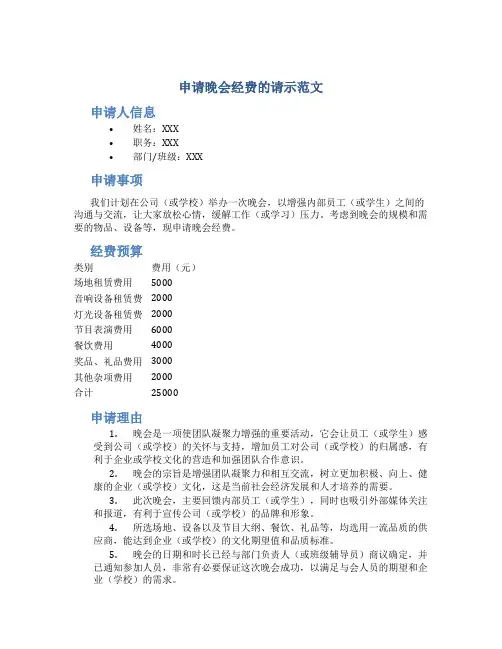 申请晚会经费的请示范文