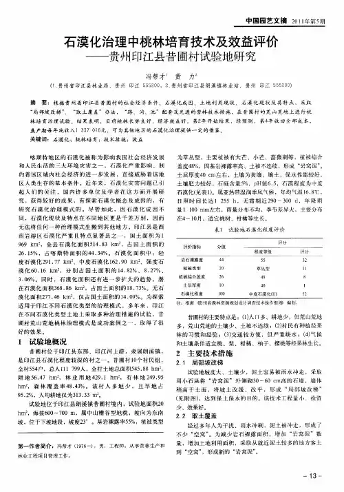 石漠化治理中桃林培育技术及效益评价——贵州印江县昔圃村试验地研究