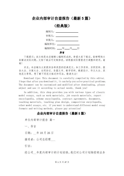 企业内部审计自查报告(最新5篇)