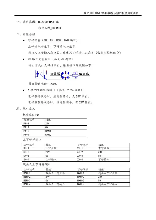 蓝光BL2000-HXJ-V6呼梯接口板使用说明书