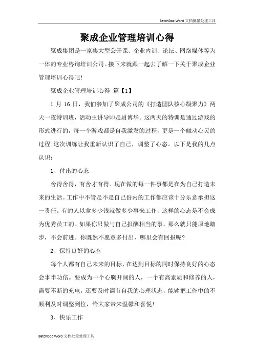 (标准版)聚成企业管理培训心得