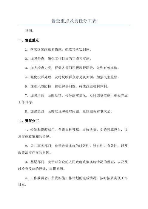 督查重点及责任分工表
