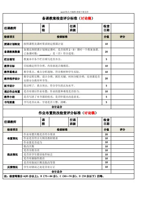 备课及作业检查评分表