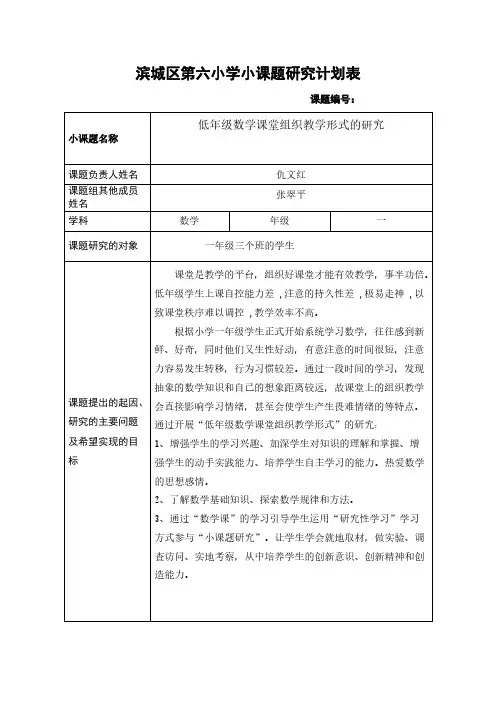 【VIP专享】一年级数学小课题研究计划表