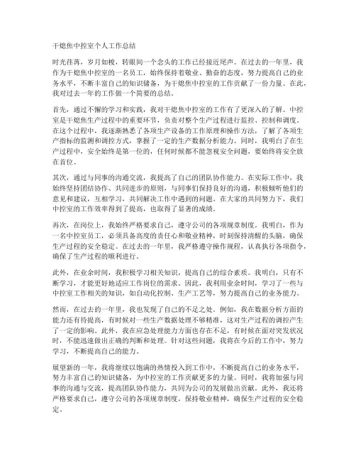 干熄焦中控室个人工作总结