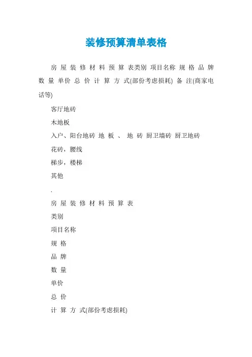 装修预算清单表格
