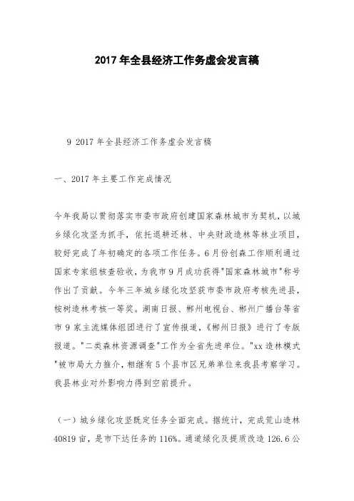 2017年全县经济工作务虚会发言稿
