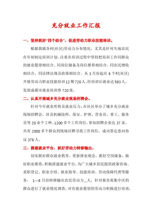 充分就业工作汇报