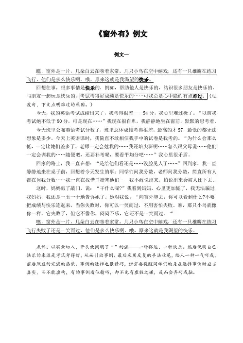《窗外有蓝天》范文指导