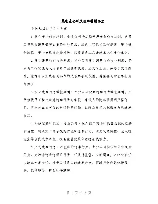 某电业公司反违章管理办法（3篇）