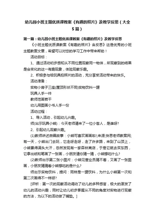 幼儿园小班主题优质课教案《有趣的照片》及教学反思（大全5篇）