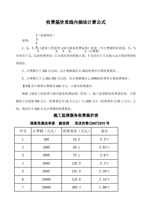 监理与相关服务收费标准直线内插法计算