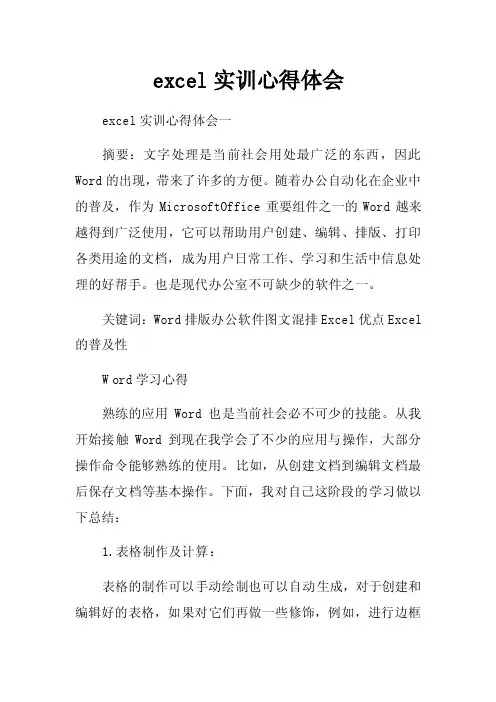 excel实训心得体会