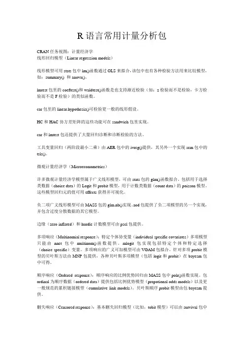 R语言常用计量分析包