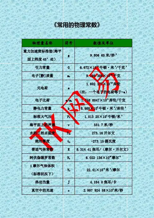 常用的物理常数