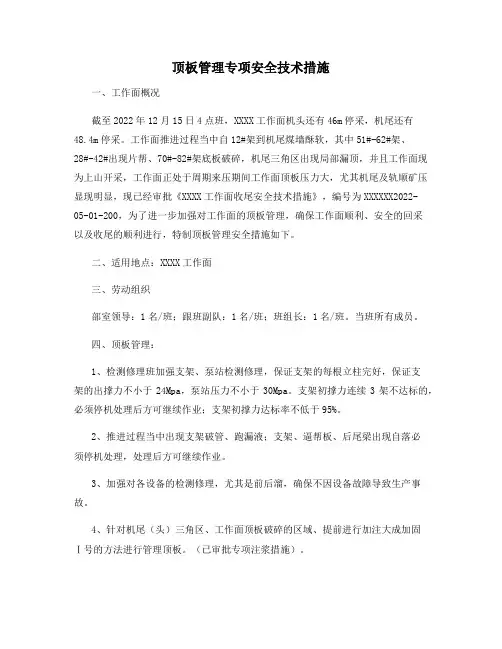 顶板管理专项安全技术措施