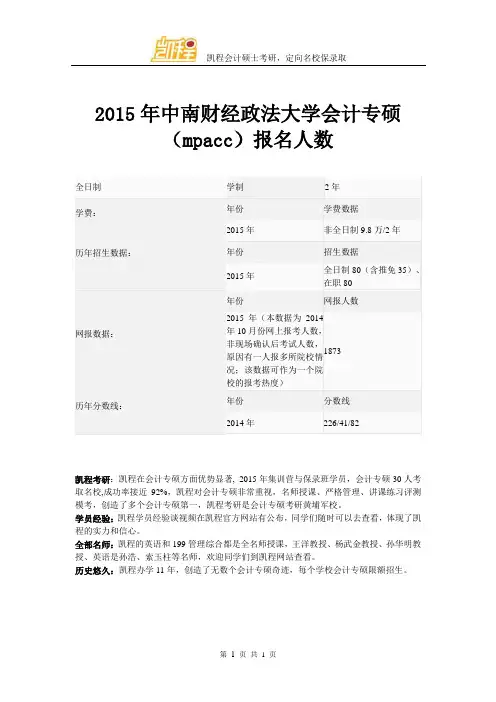 2015年中南财经政法大学会计专硕(mpacc)报名人数