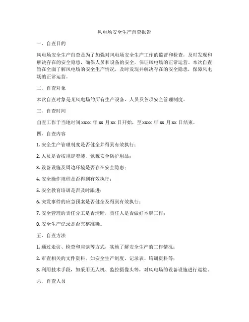 风电场安全生产自查报告
