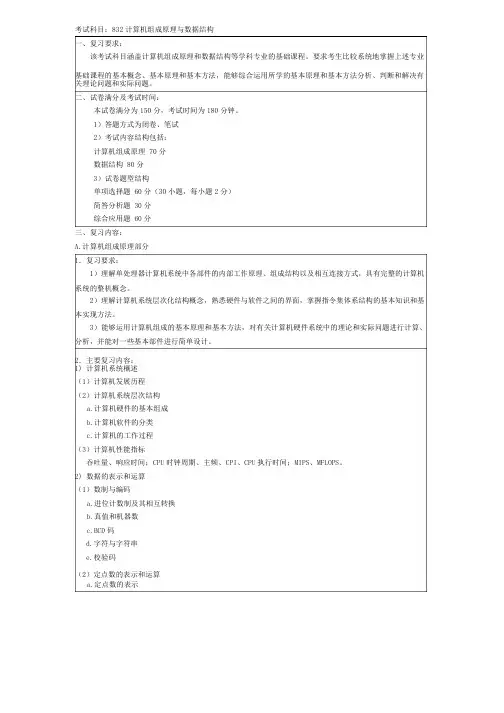 832计算机组成原理与数据结构（计算机新增考试大纲）