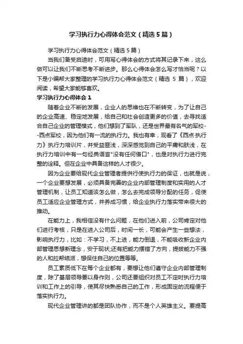 学习执行力心得体会范文（精选5篇）
