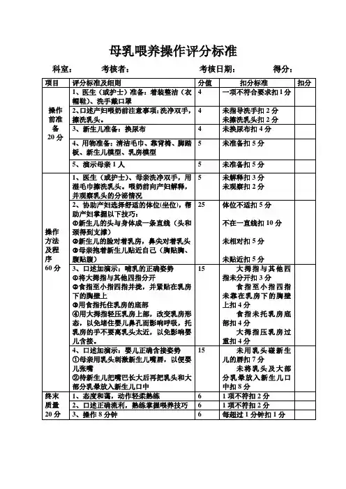 母乳喂养操作考核标准