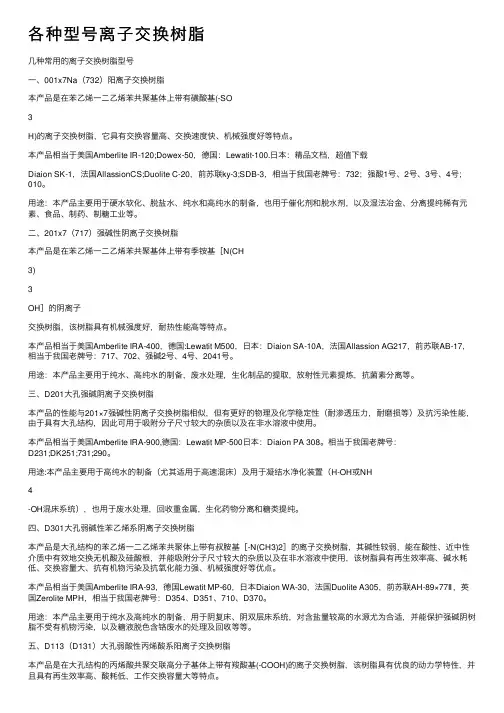 各种型号离子交换树脂