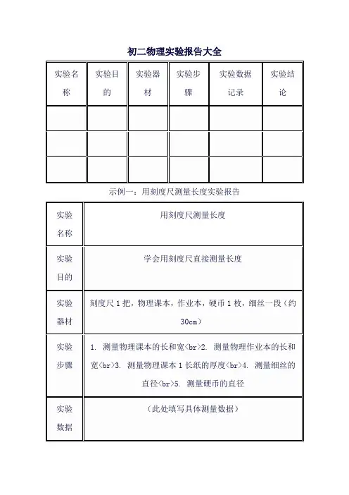 初二物理实验报告大全