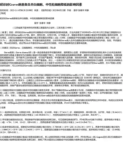 初诊时Graves病患者合并白细胞、中性粒细胞降低的影响因素