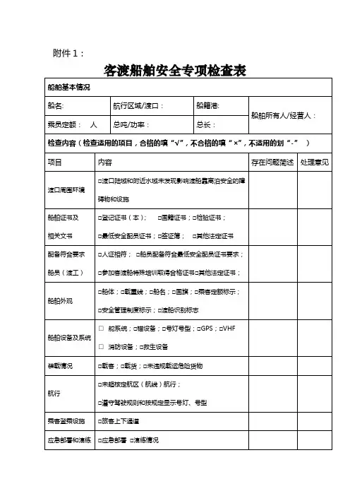 客渡船舶安全专项检查表