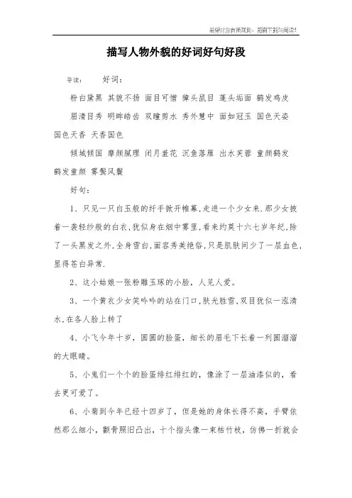 描写人物外貌的好词好句好段