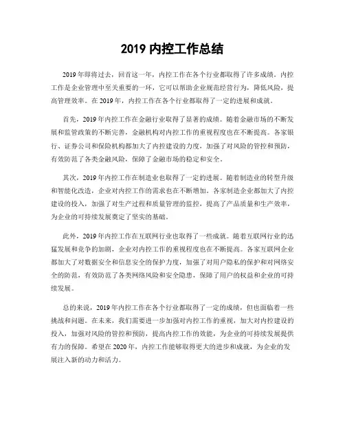 2019内控工作总结