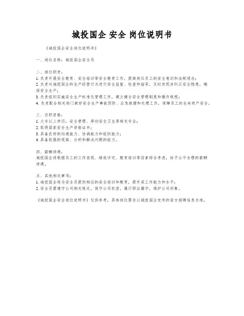 城投国企 安全 岗位说明书