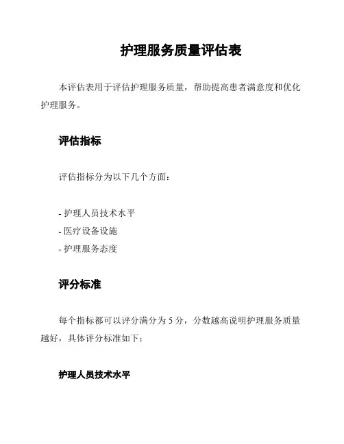 护理服务质量评估表