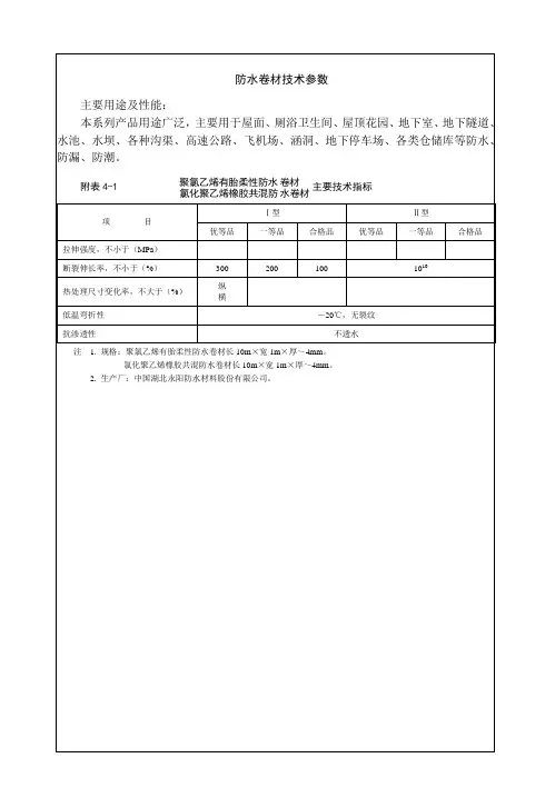 防水卷材技术参数