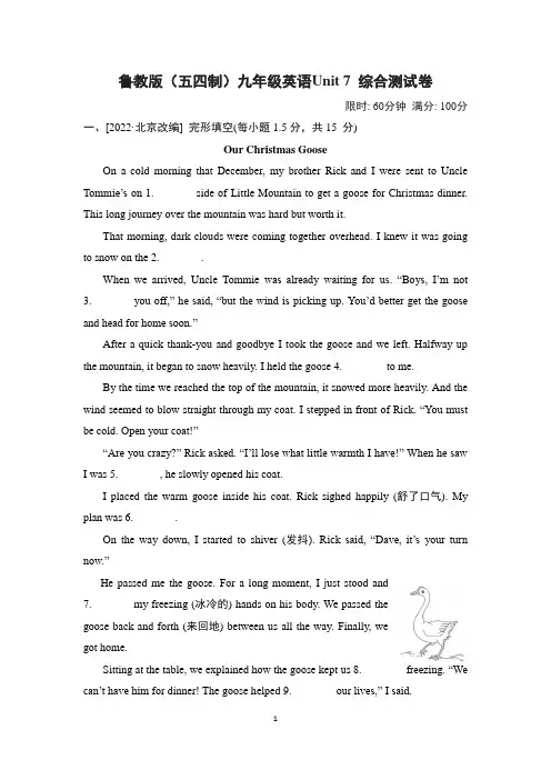 鲁教版(五四制)九年级英语Unit 7 综合测试卷含答案
