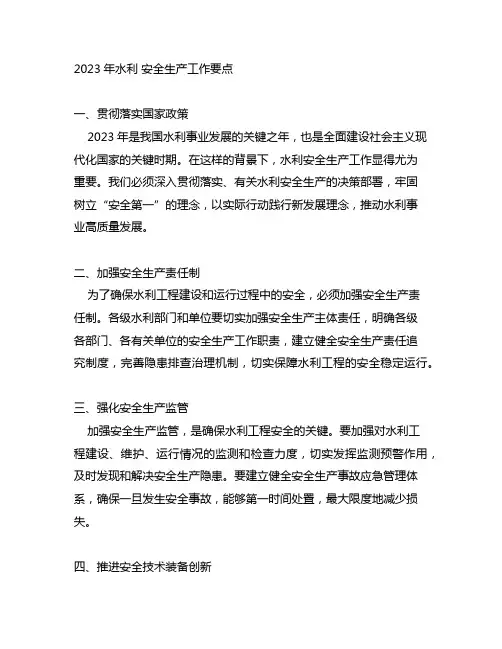 2023年水利 安全生产工作要点