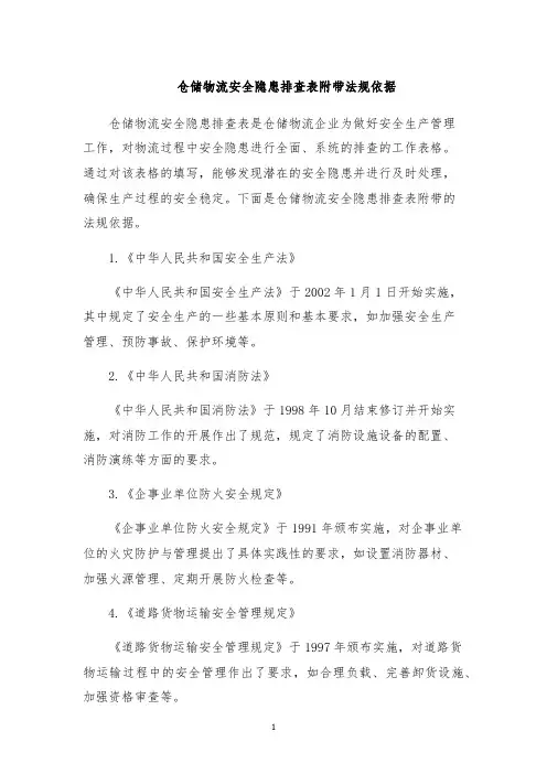 仓储物流安全隐患排查表附带法规依据