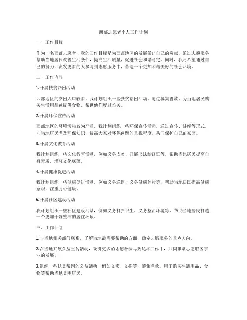 西部志愿者个人工作计划