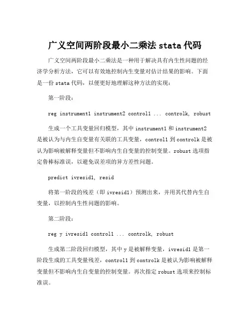 广义空间两阶段最小二乘法stata代码