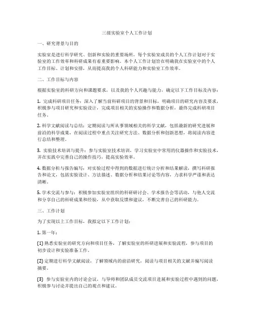 三级实验室个人工作计划
