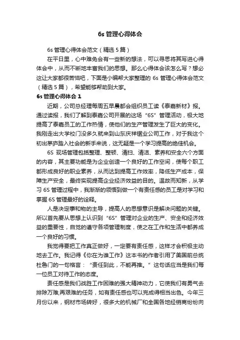 6s管理心得体会范文（精选5篇）